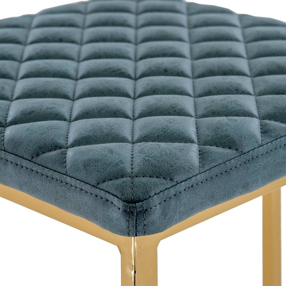 Alt View 4. LeisureMod - Quincy Modern Quilted Leather Bar Stool with Gold Metal Frame Counter Height Chair Set of 2 - Peacock Blue.
