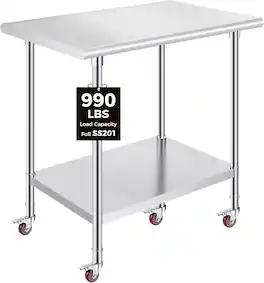 OSTBA - 24 × 36 Prep Table, NSF Commercial Heavy-Duty Work Table with Adjustable Undershelf & Feet - Stainless Steel