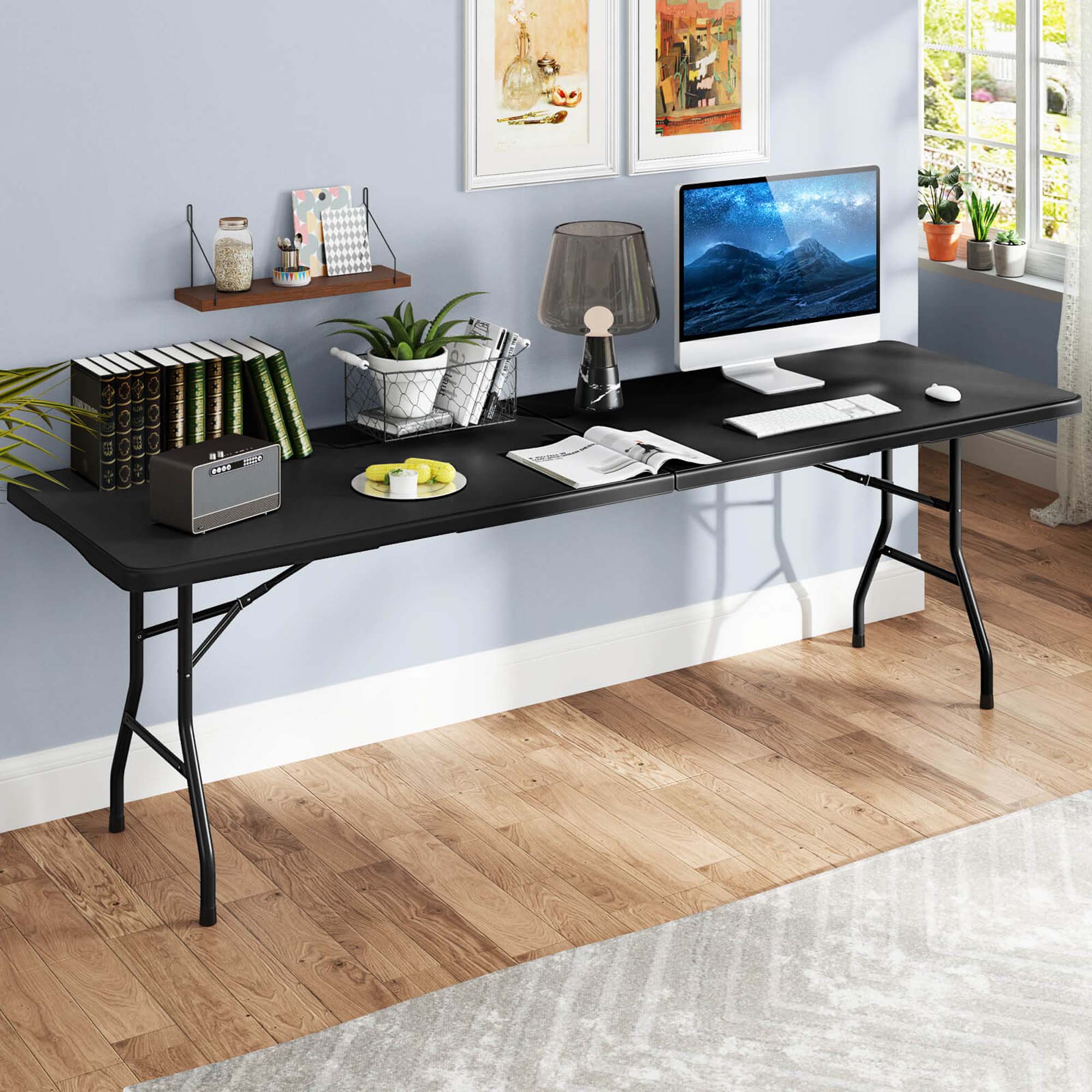 Alt View 4. Costway - Costway 8 ft Portable Folding Table with HDPE Tabletop Safe Lock Mechanism Carrying Handle - Black.