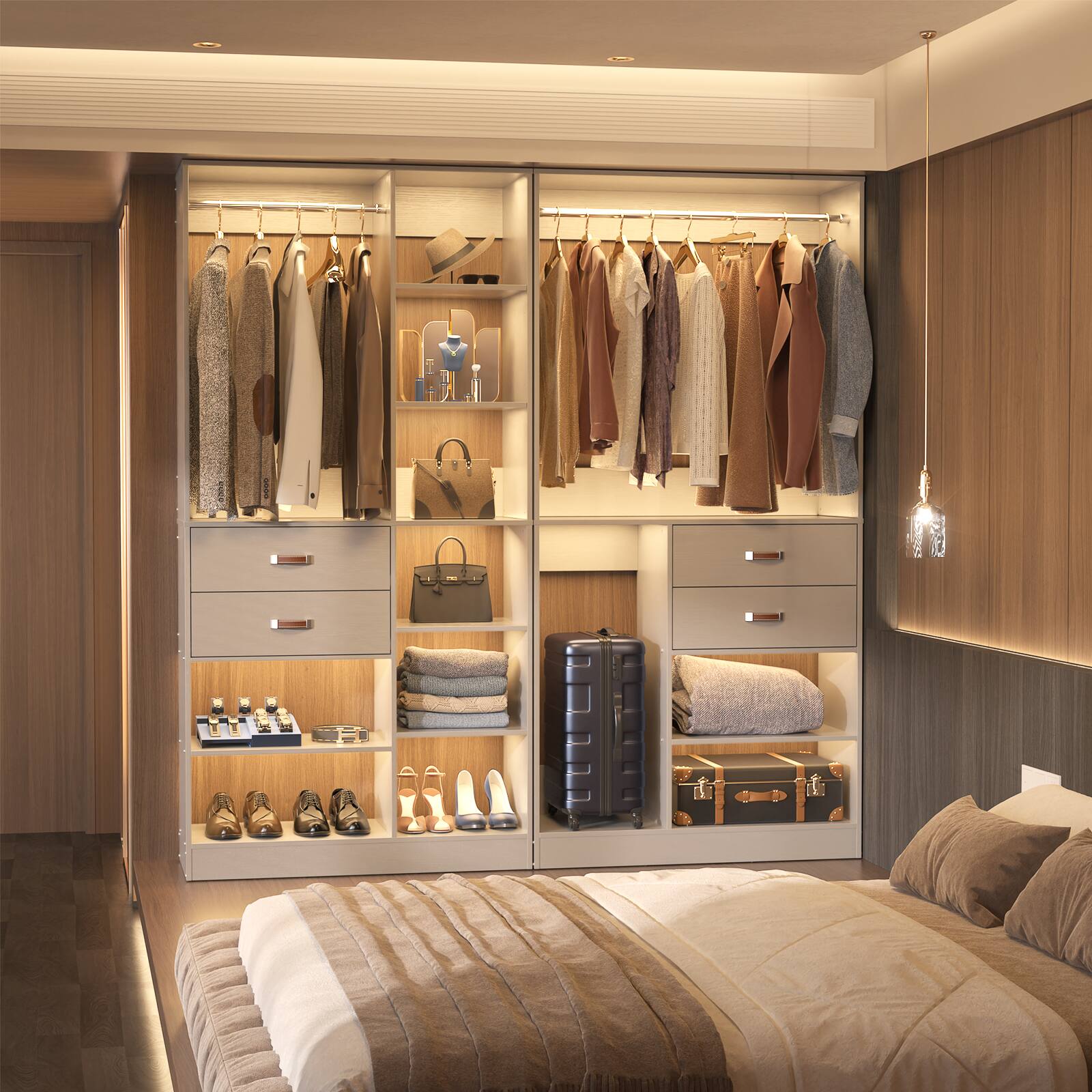 Alt View 1. Aheaplus - Freestanding Closet System, 40'' Heavy Duty Closet Organizer with 2 Drawers, Hanging Rod & 10 Shelves - Gray.