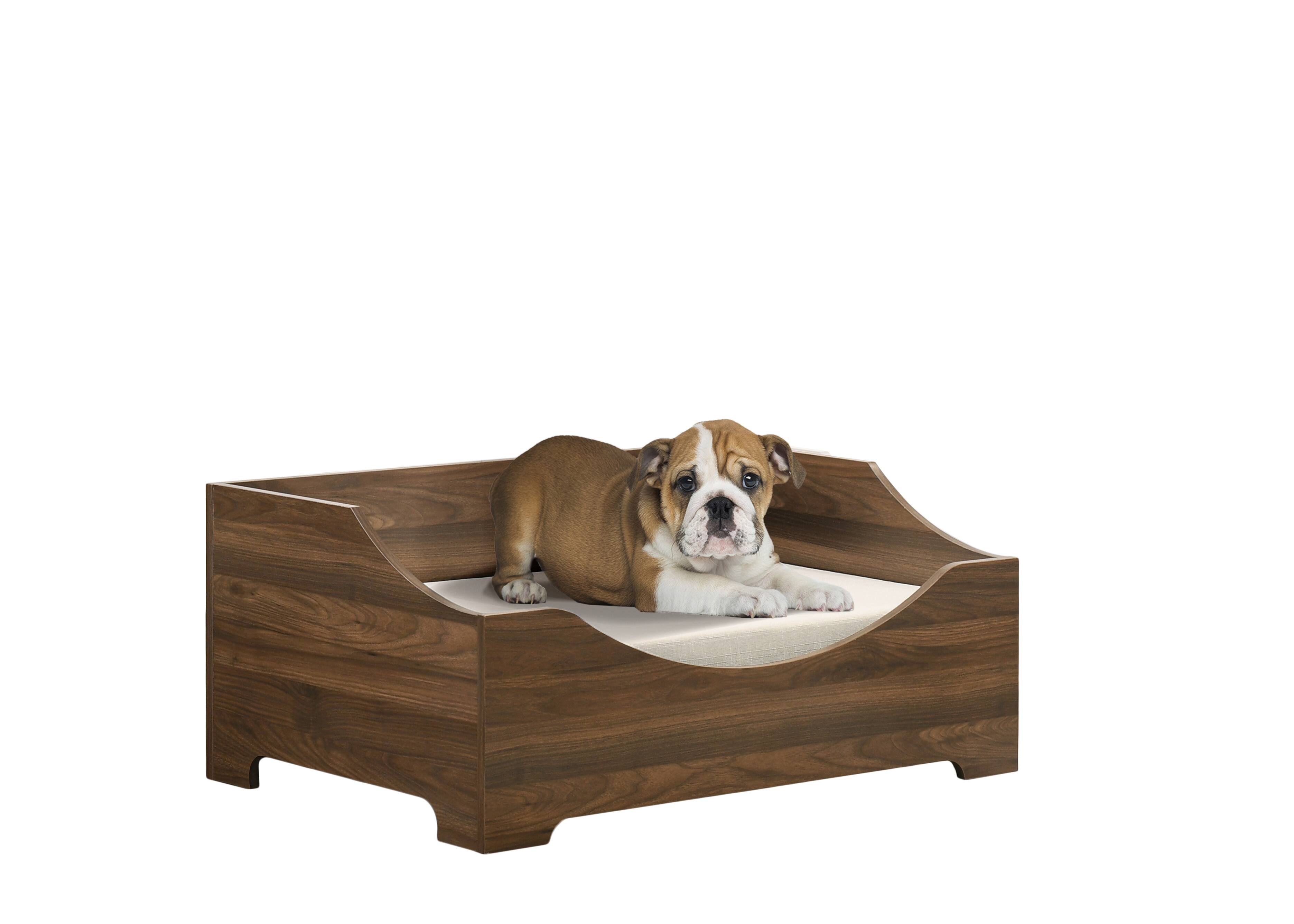 Angle. Siljoy - 36" Modern Alder Wood Finish Pet Bed with Removable Cushion, Brown Color, 22 lb Capacity - Brown.