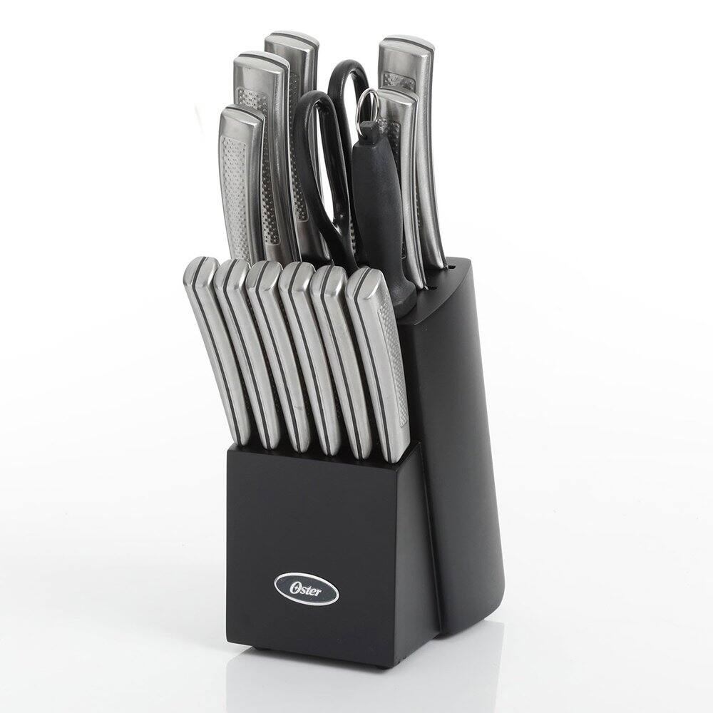 Alt View 1. Oster - Wellisford Stainless Steel Kitchen Cutlery Set with Block Holder and Sharpener 36633148 - Silver | Black.