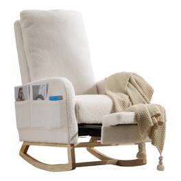SlickBlue - Contemporary Nursery Glider Rocker with Soft Cushion, Armrests, and Side Pocket, Ideal for Lounge or Bedroom - White