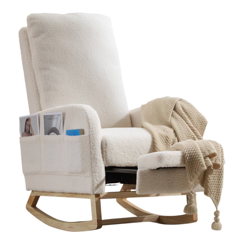 Front. SlickBlue - Contemporary Nursery Glider Rocker with Soft Cushion, Armrests, and Side Pocket, Ideal for Lounge or Bedroom - White.