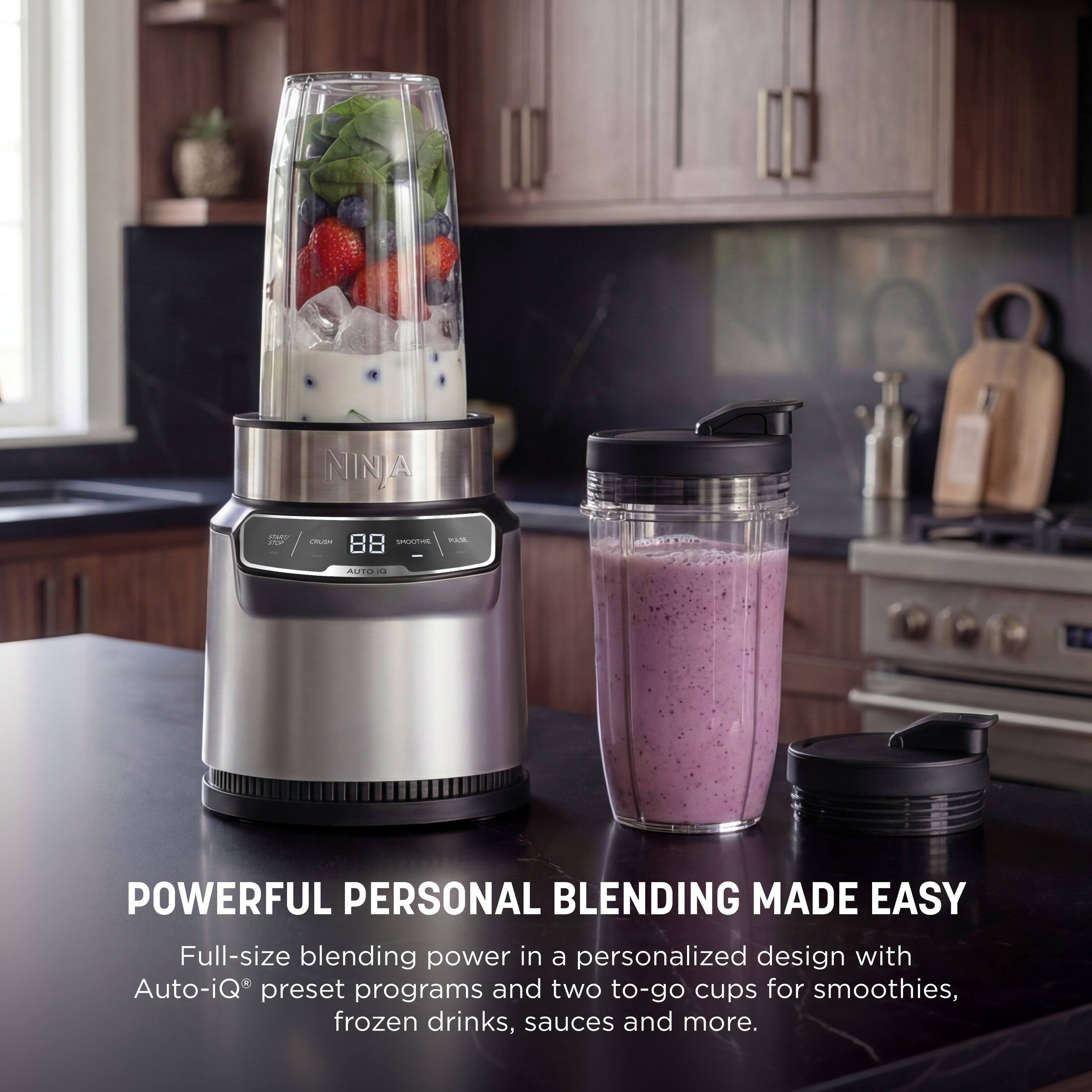 NINJA - C 88 - OT PA G .. POWERFUL PERSONAL BLENDING MADE EASY

Full-size blending power in a personalized design with Auto-iQ preset programs and two to-go cups for smoothies, frozen drinks, sauces and more.