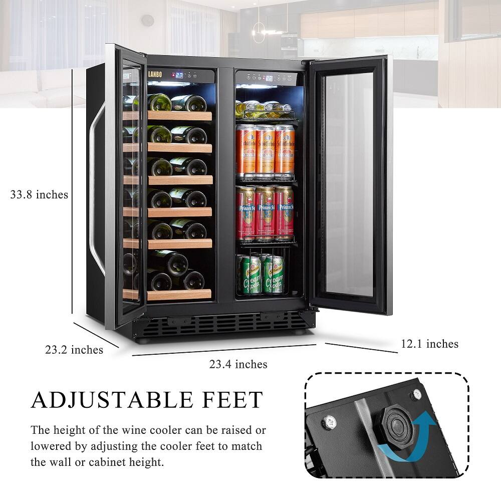 Adjustable Feet: The height of the wine cooler can be raised or lowered by adjusting the cooler feet to match the wall or cabinet height.