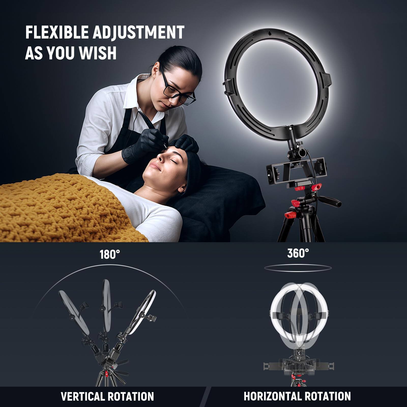 FLEXIBLE ADJUSTMENT AS YOU WISH

180° VERTICAL ROTATION

360° HORIZONTAL ROTATION