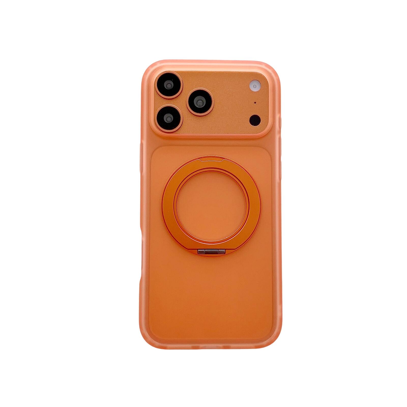 Angle. Dteck - Magnetic Case for Apple iPhone 17 Pro Max with 360 Rotating Ring Kickstand, Slim Hybrid Shockproof Protective Cover - Orange.