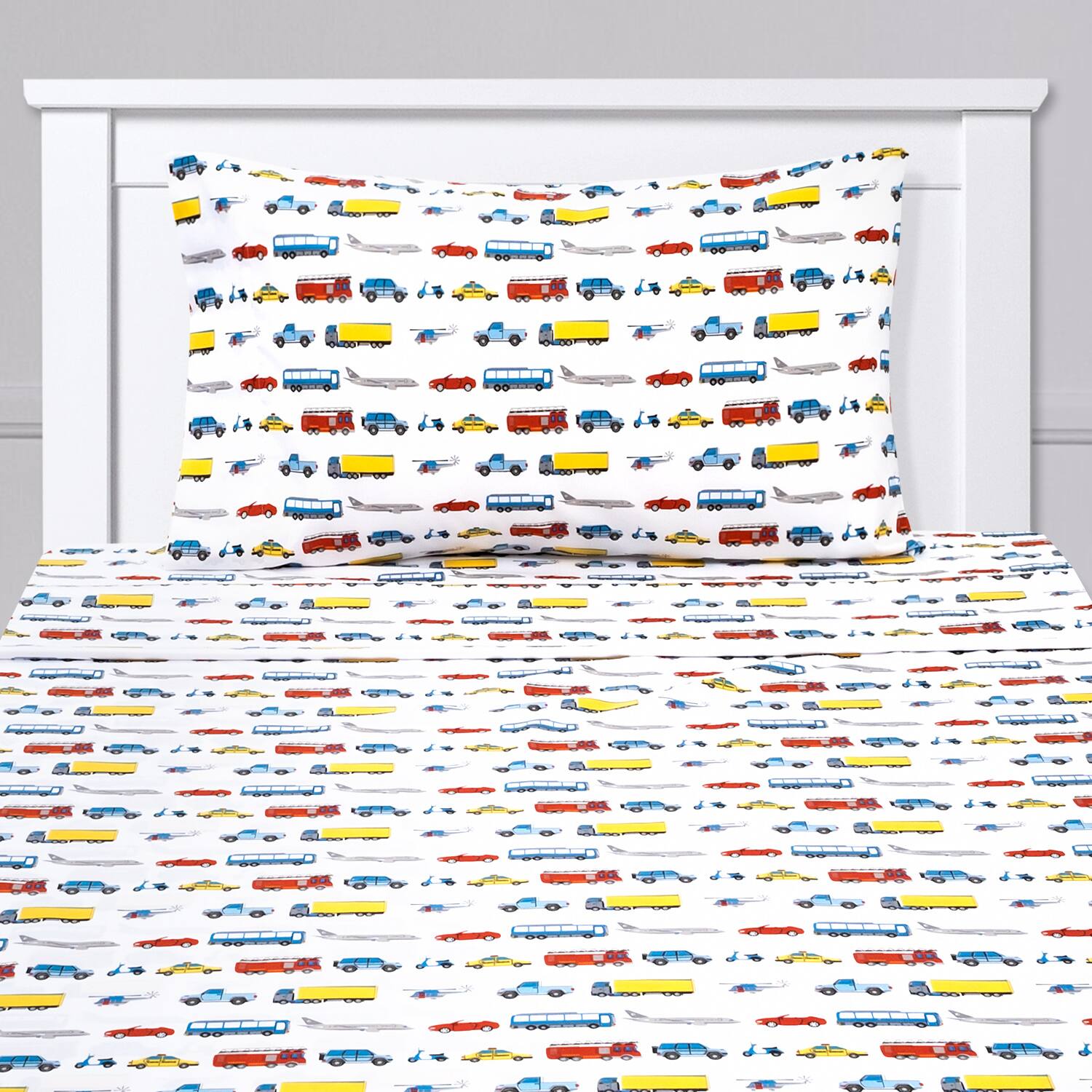 Angle. Sweet Home Collection - Kids' Printed Classic & Bright Ultra Soft Microfiber Sheet Sets - Twin - Transportation.