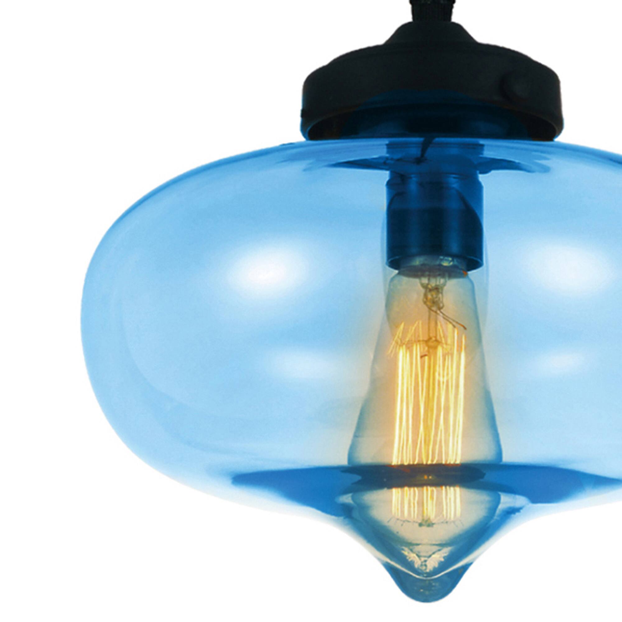 Back. CWI Lighting - Glass 1 Light Down Mini Pendant With Blue Finish - Black.