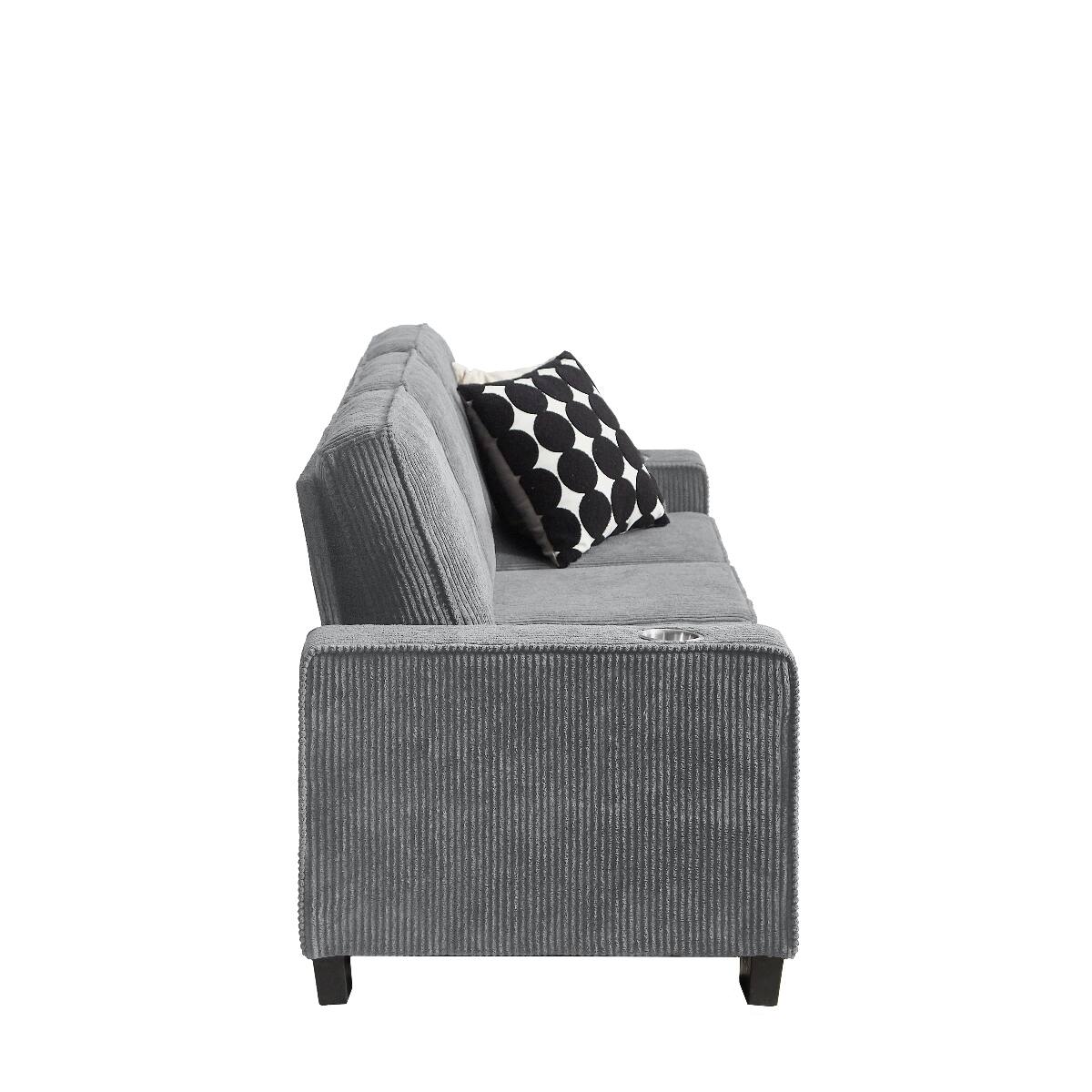 Alt View 8. Ropilly - Ropilly 3 Seater Corduroy Sofa Gray Living Room Couch with Armrest Cup Holders for Bedroom Office - Gray.