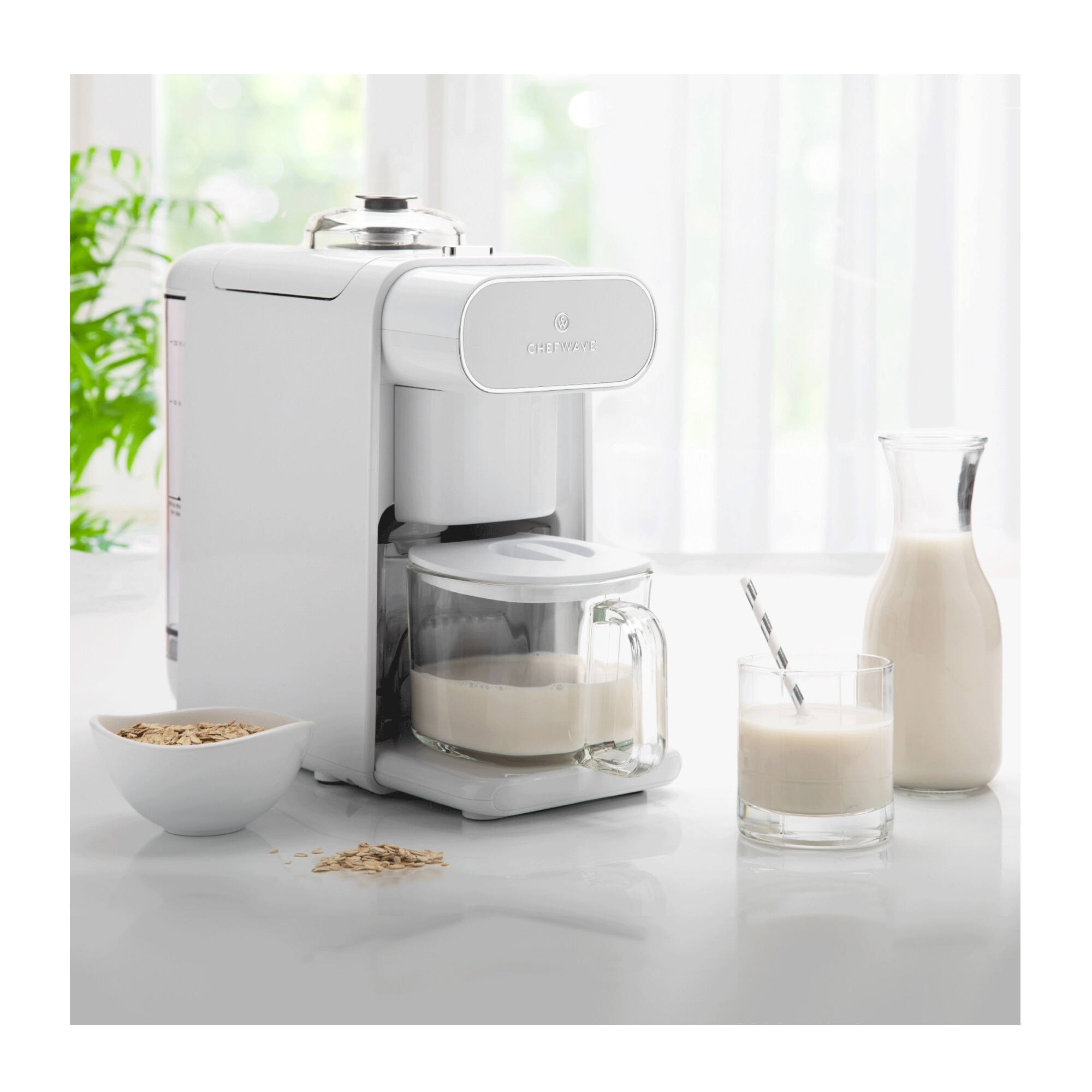 Angle. ChefWave - ChefWave Milkmade Non-Dairy Milk Maker (Black/Silver) with Handheld Milk Frother - Black/Silver.