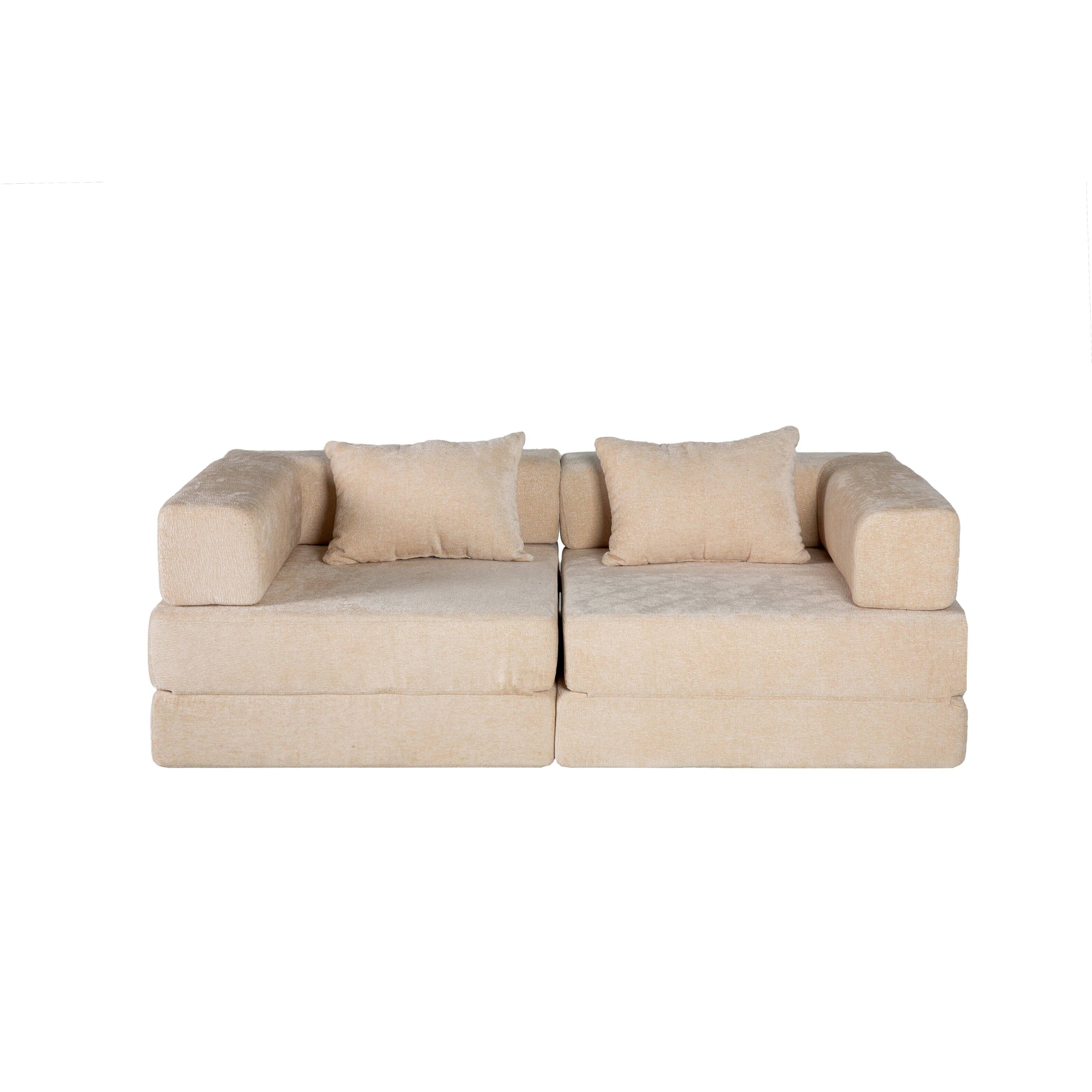 Alt View 1. Whisen - Chenille Convertible Floor Sofa Bed, Modular 2-Seater Loveseat, Memory Foam Sleeper for Living Room - Beige.