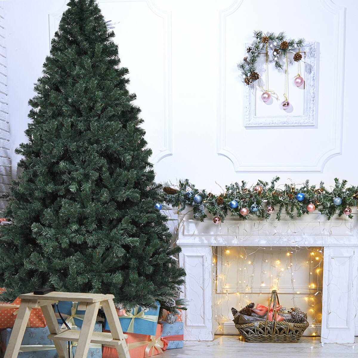 Alt View 14. Costway - 7.5Ft Pre-Lit Christmas Tree Hinged 550 Multicolor Lights - Green.