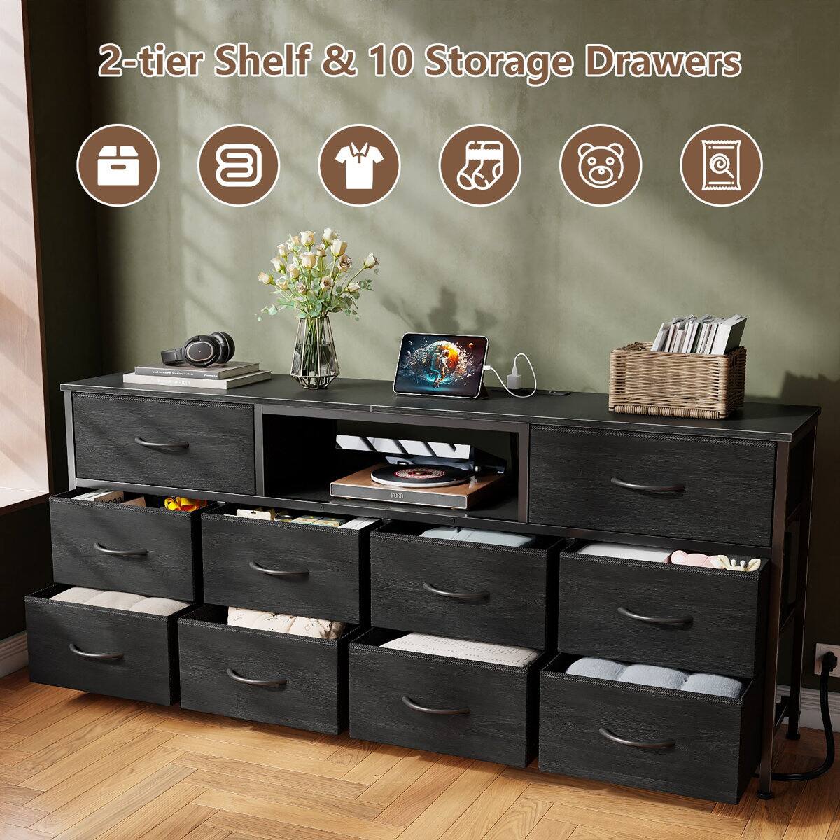 2-tier Shelf & 10 Storage Drawers