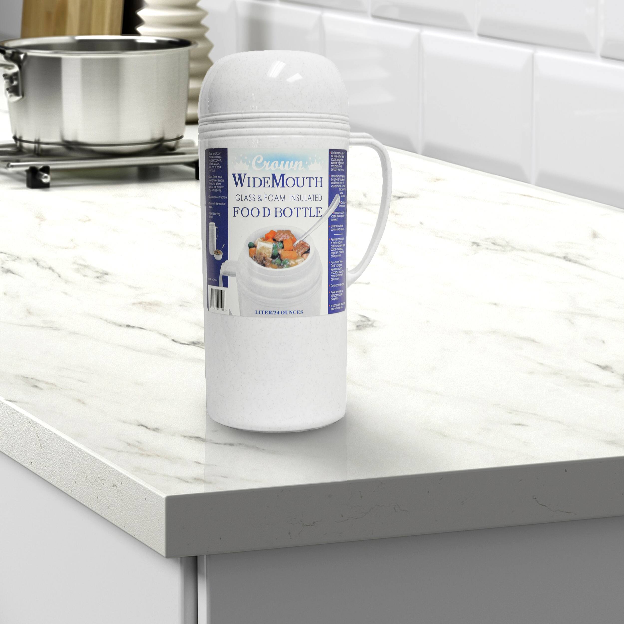 Crown
WIDEMOUTH
GLASS & FOAM INSULATED
FOOD BOTTLE
LITER/MA DENCES