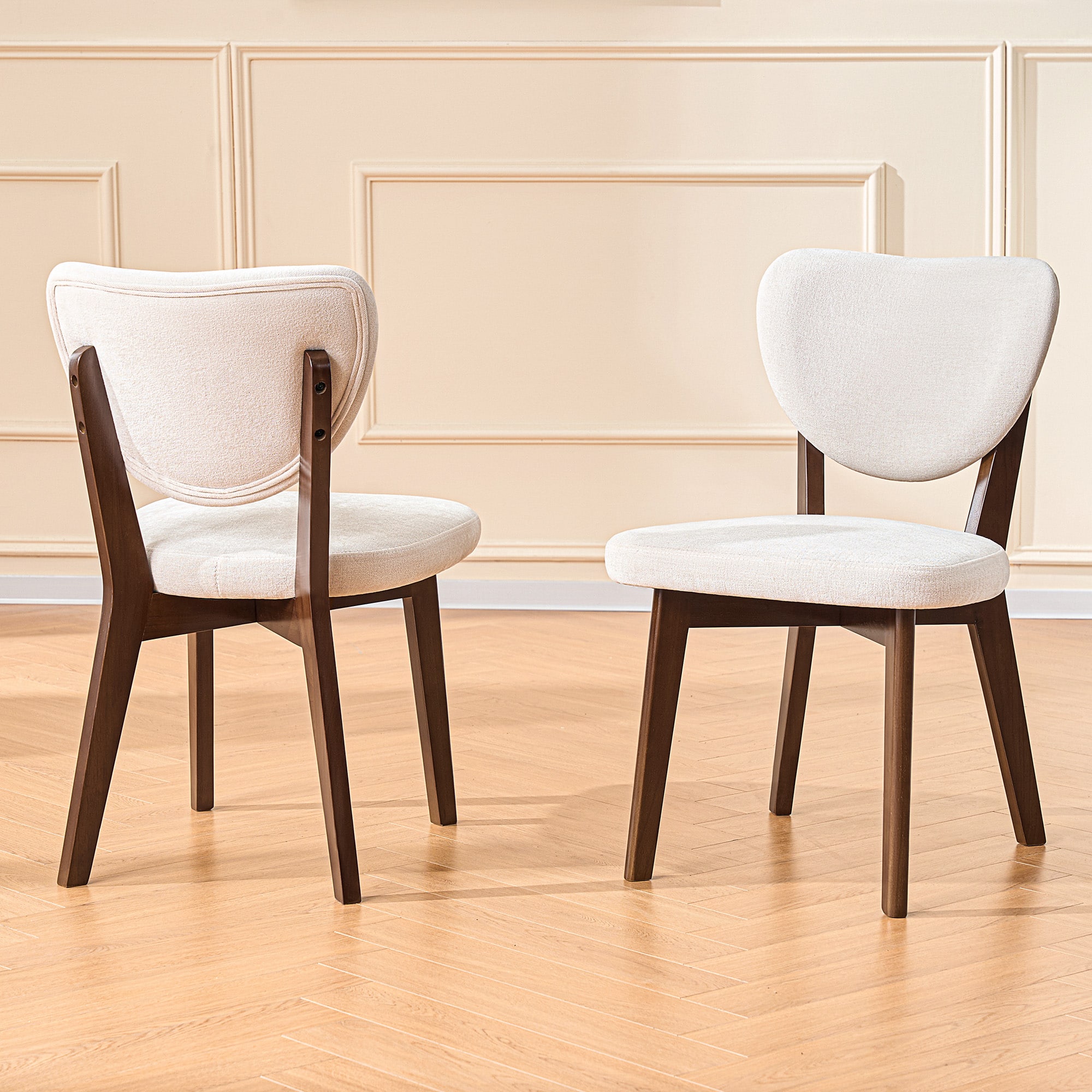 Front. KERDOM - Classic Dining Chairs 2pcs, Mid-Century Modern Restaurant Upholstered Kitchen Side Chair Armless, Padded Backrest & Seat - Beige.
