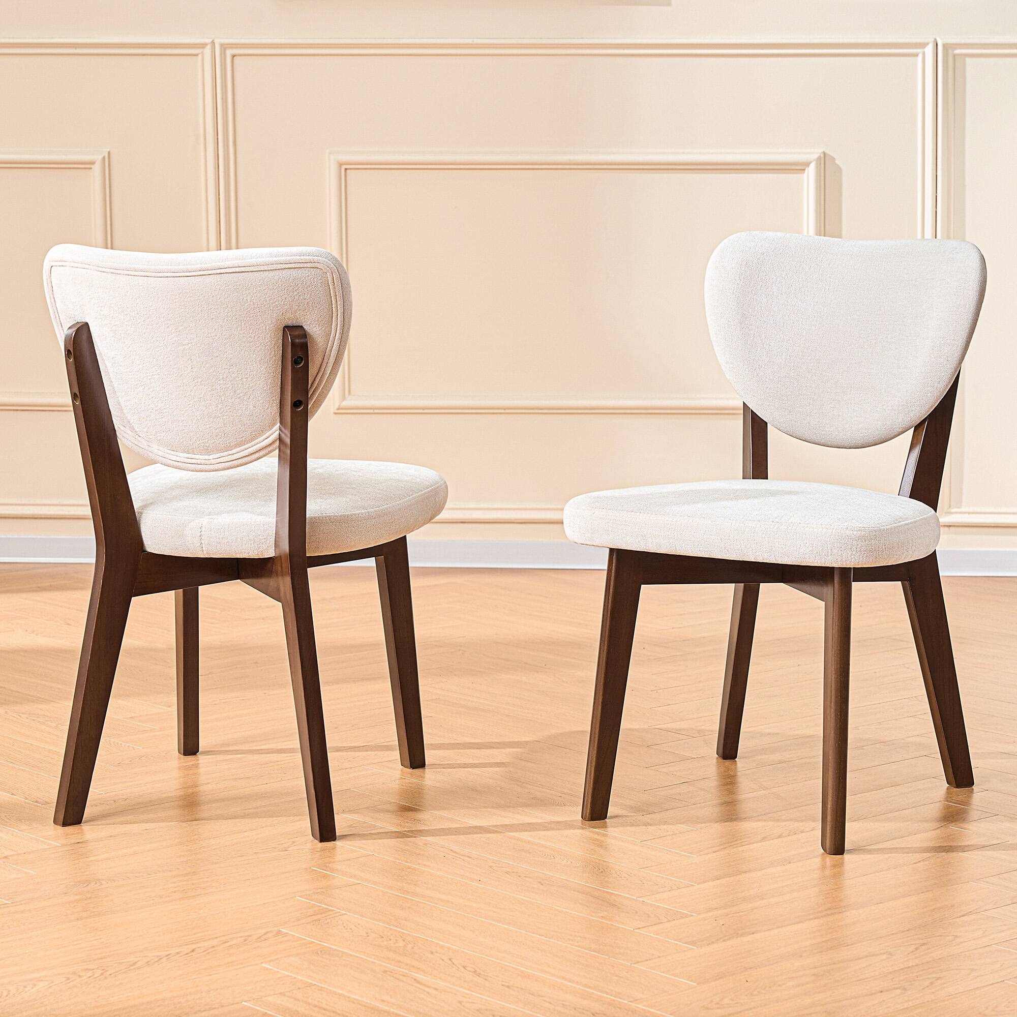 Front. KERDOM - Classic Dining Chairs 2pcs, Mid-Century Modern Restaurant Upholstered Kitchen Side Chair Armless, Padded Backrest & Seat - Beige.