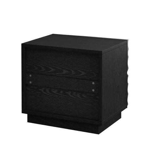 Alt View 2. JUJABU - Black Solid Wood Nightstands, Bedside Table with 2 Drawers for Living Room - Black.