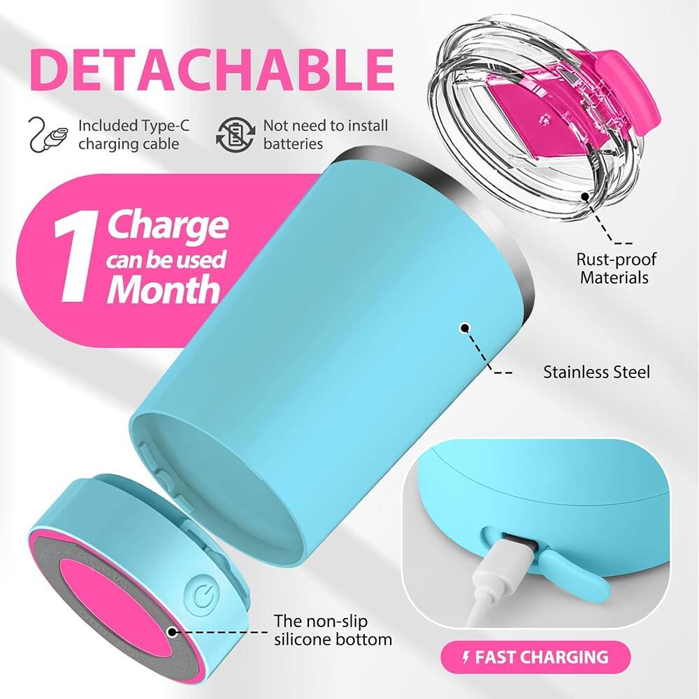 Sure, here is the corrected and grouped text from the image:

---

**DETACHABLE**

- Included Type-C charging cable
- Not need to install batteries

**1 Charge can be used Month**

- Rust-proof Materials
- Stainless Steel
- The non-slip silicone bottom

**FAST CHARGING**

---