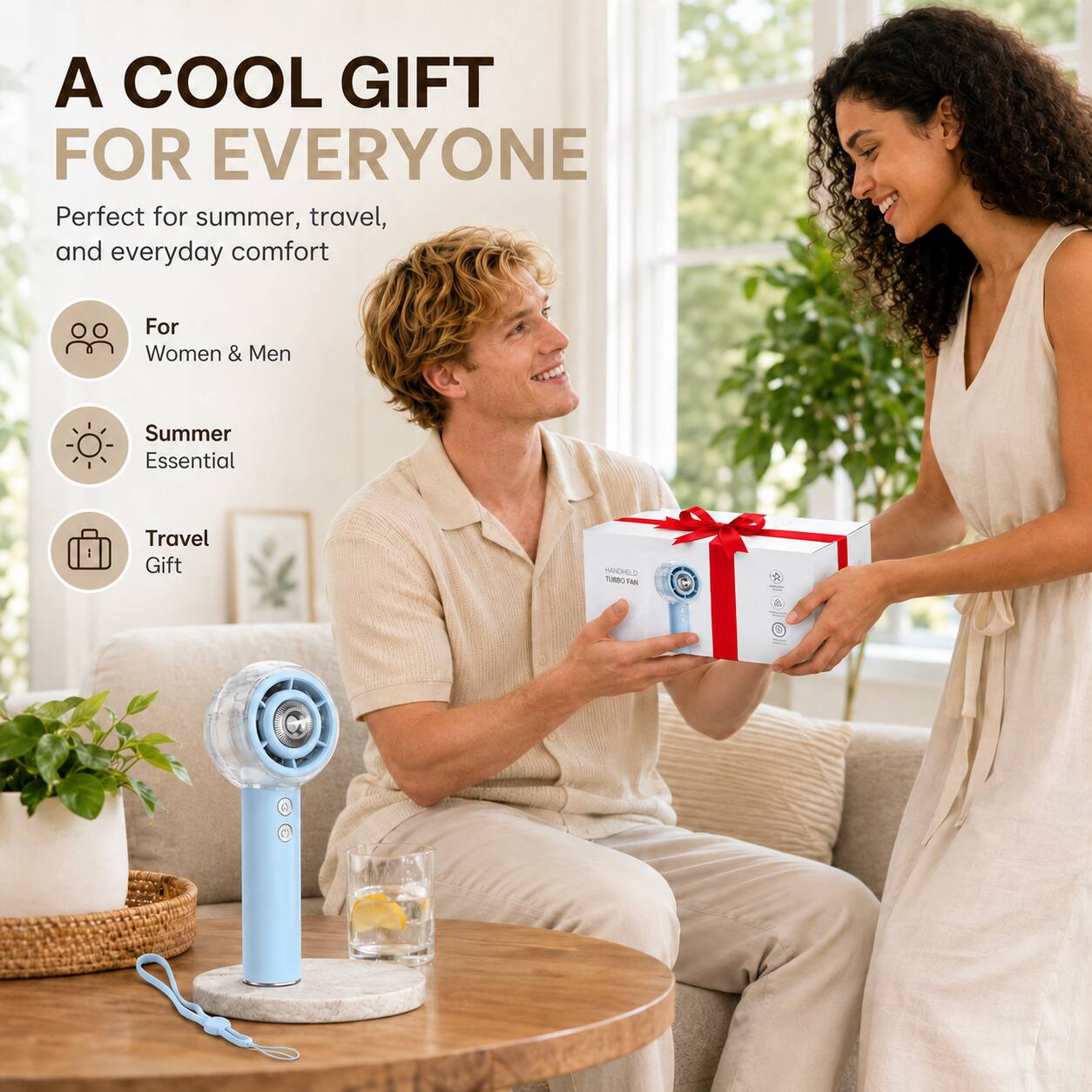 A COOL GIFT FOR EVERYONE  
Perfect for summer, travel, and everyday comfort  
For Women & Men  
Summer Essential  
Travel Gift