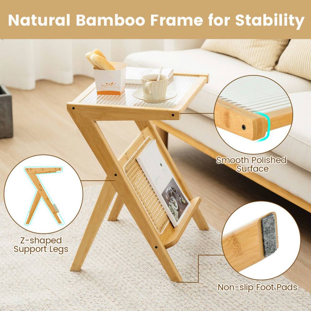 Natural Bamboo Frame for Stability  
Z-shaped Support Legs  
Smooth Polished Surface  
Non-slip Foot Pads