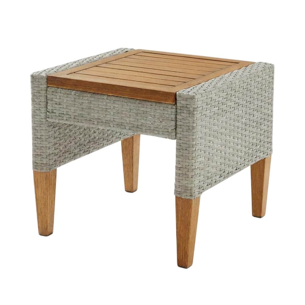 Outdoor Escape - Outdoor Wicker Side Table with Steel Frame for Patio Use - Gray