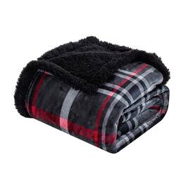 Plazatex - Midnight Plaid 100% Polyester Reversible Throw Blanket 50" x 60" Red Black - Red - Black