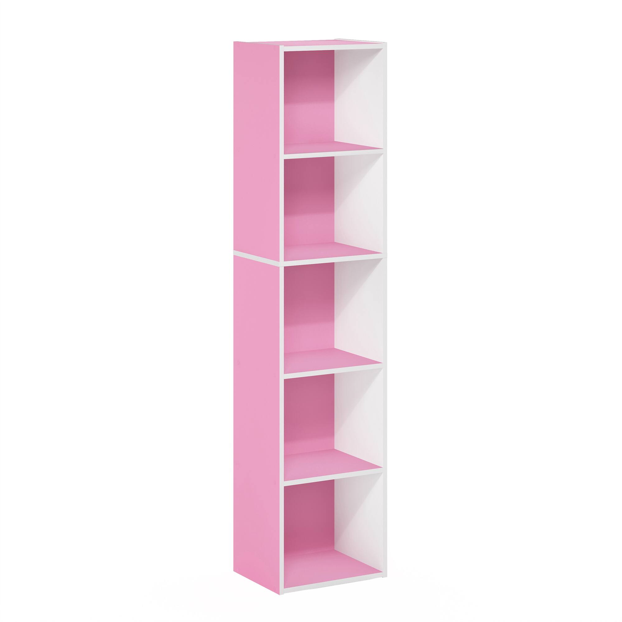 Furinno - Pasir 5-Tier Open Shelf Bookcase - Pink/White