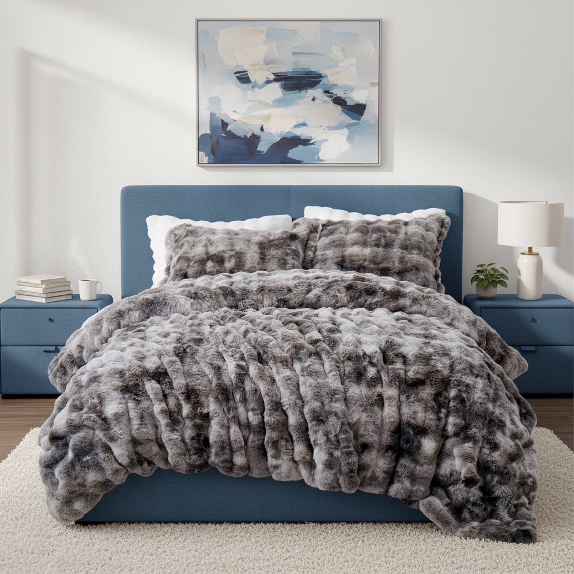 Angle. Peace Nest - Peace Nest Ultra-Soft Faux Fur Comforter Set with Plush Tie-Dye & Reversible Sherpa, Dark Gray, King - Dark Gray.