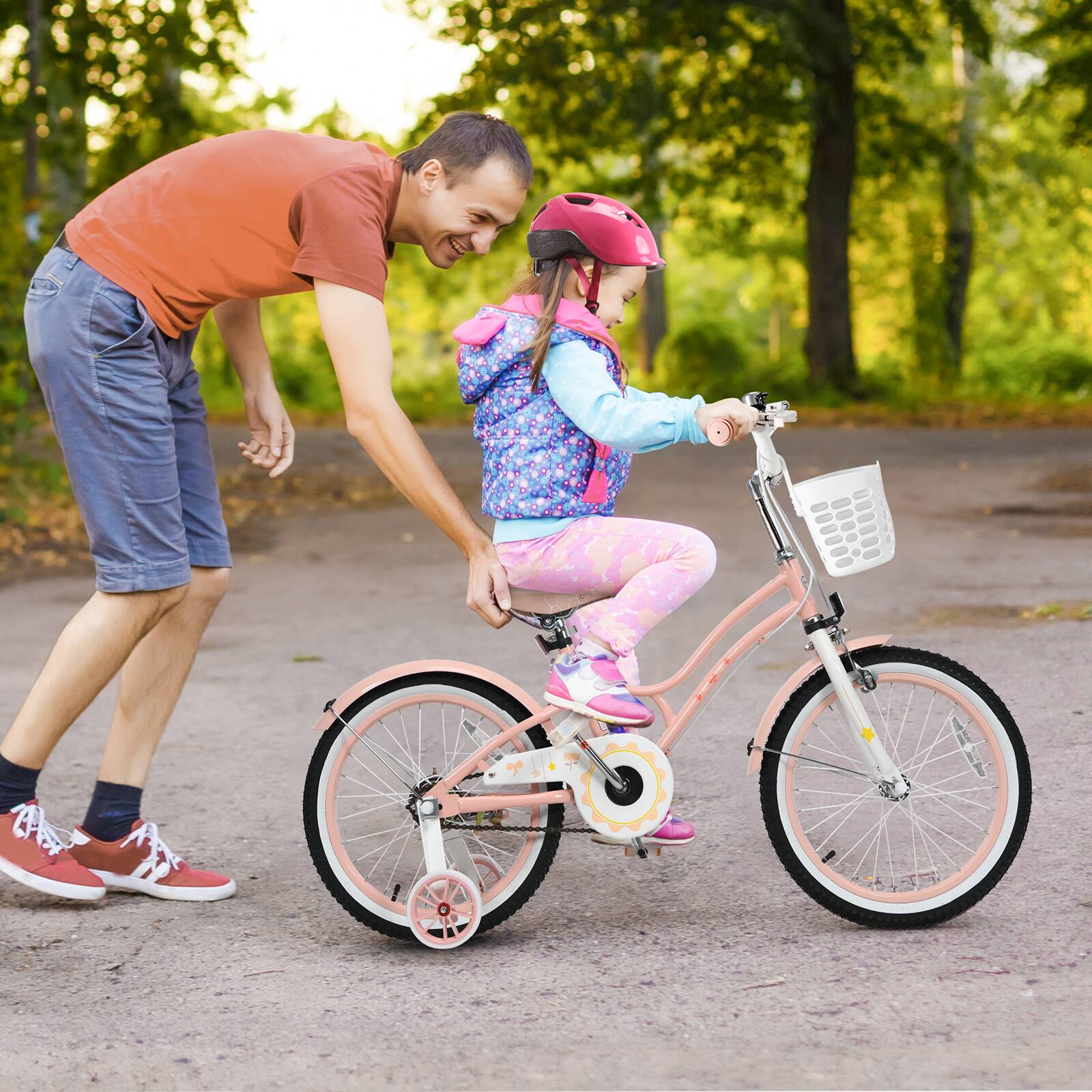 Alt View 1. Costway - Costway 18 Inch Kid Bike 95% Pre-Assembled Girls Bicycle with Training Wheels & Basket Age 6-9 Years Old - Pink.