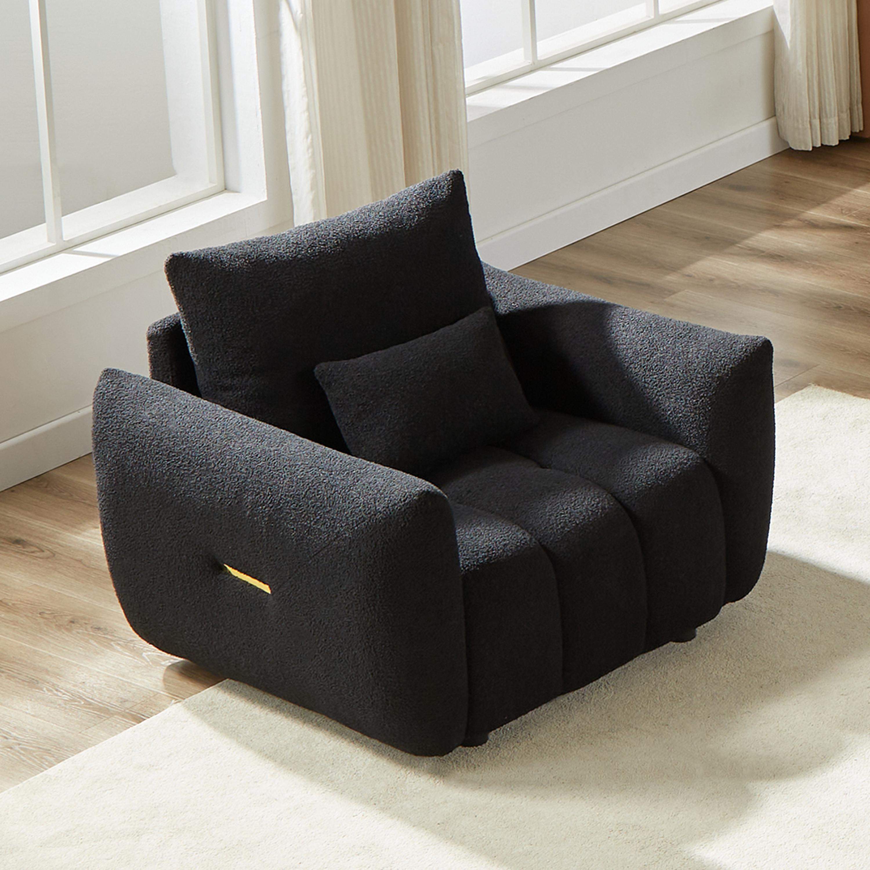 Front. Roomtec - MH36.8 Teddy Fabric Sofa Modern Lounge Chair for Apartment Office Living Room and Bedroom black - Black.