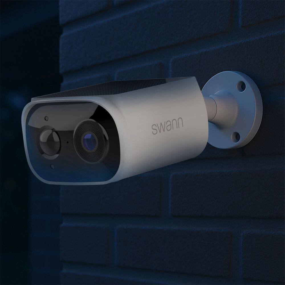 Left. Swann - EVO Solar 2K Outdoor Wi-Fi Security Camera, Motion Detect, Night Vision, 2-Way Talk, Local Storage, 16GB Card - White.