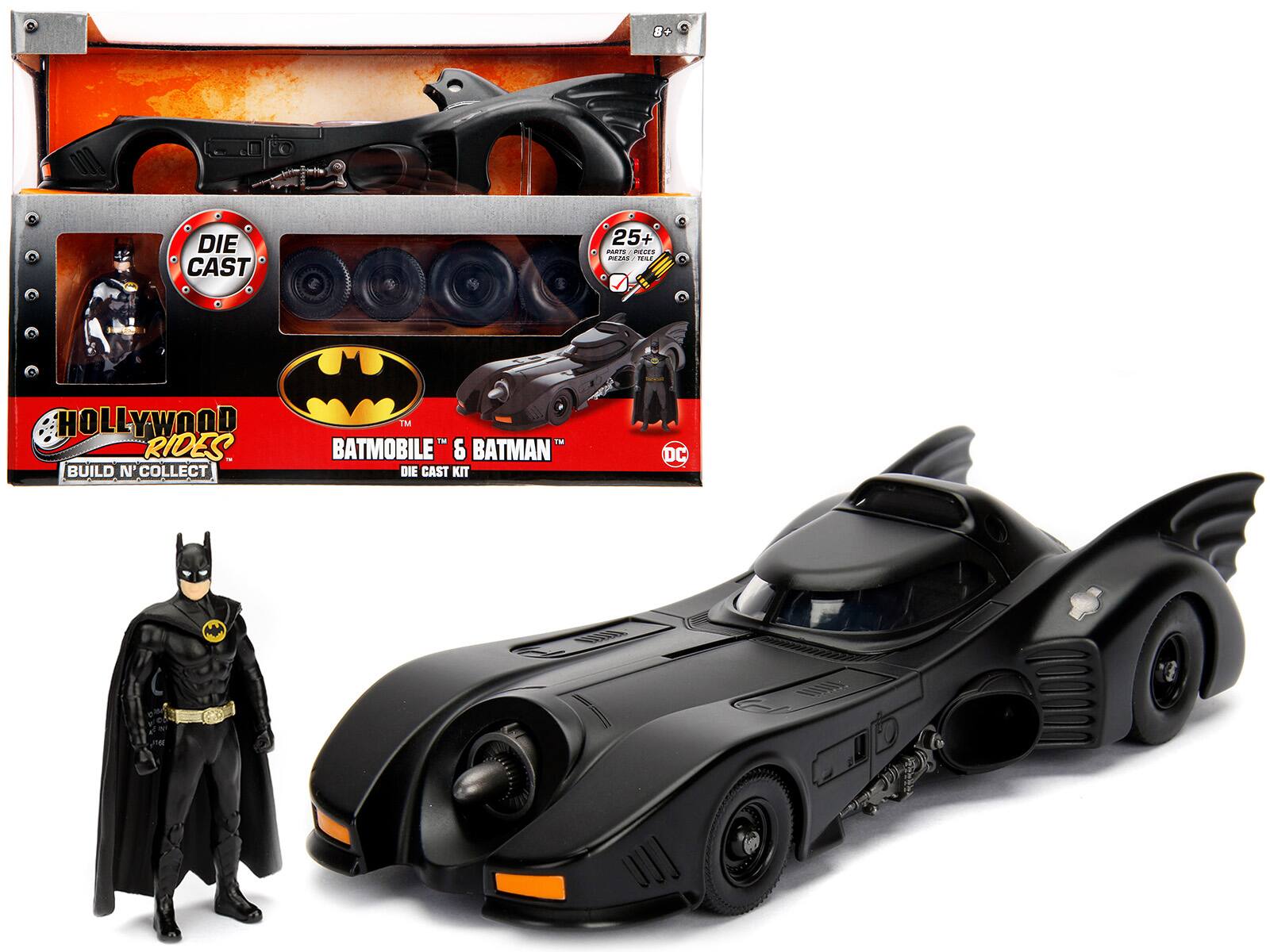 Jada - Model Kit Batmobile Matt with Batman Diecast Figurine "Batman" (1989) Movie "Build N' Collect" 1/24 - Black