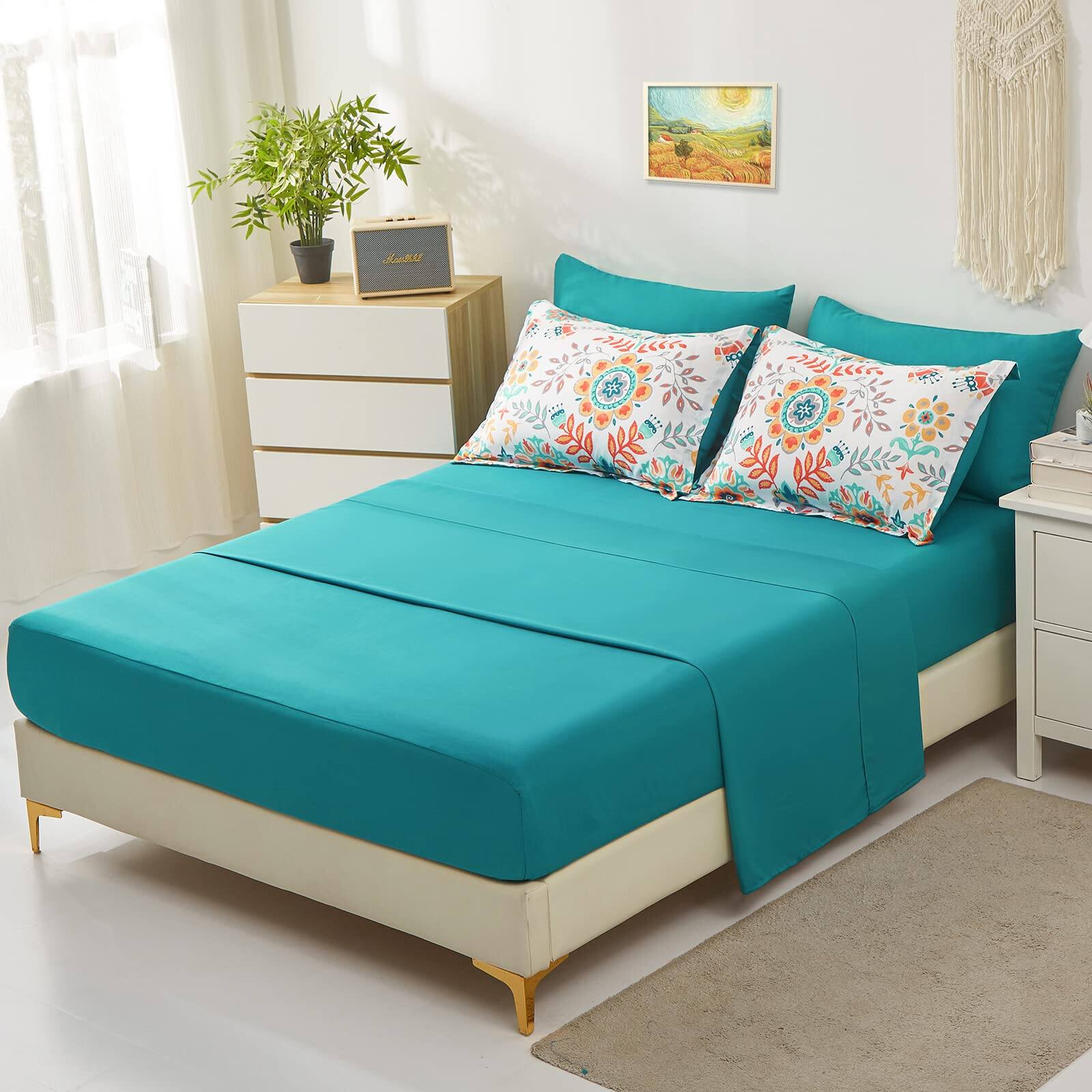 Alt View 7. NICHOLAS KLEIN - Boho Comforter Set Queen - Bed In A Bag Floral Medallions Design Bohemian With Sheets Soft Microfiber Compl... - Blue Queen.