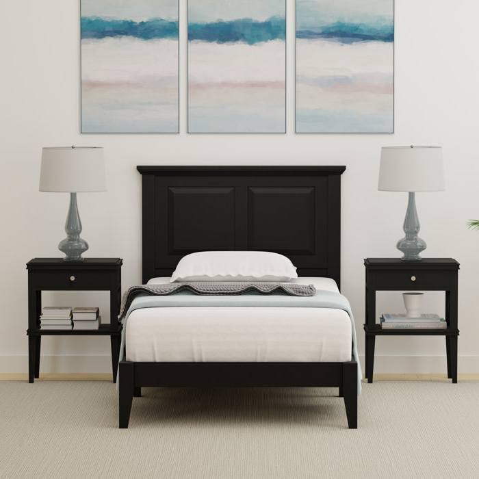 Back. Hivvago - Hivvago Twin Traditional Solid Oak Wooden Platform Bed Frame with Headboard - Black.