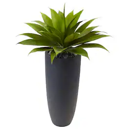 BreeBe - 38" Agave in Gray Cylinder Planter - Green
