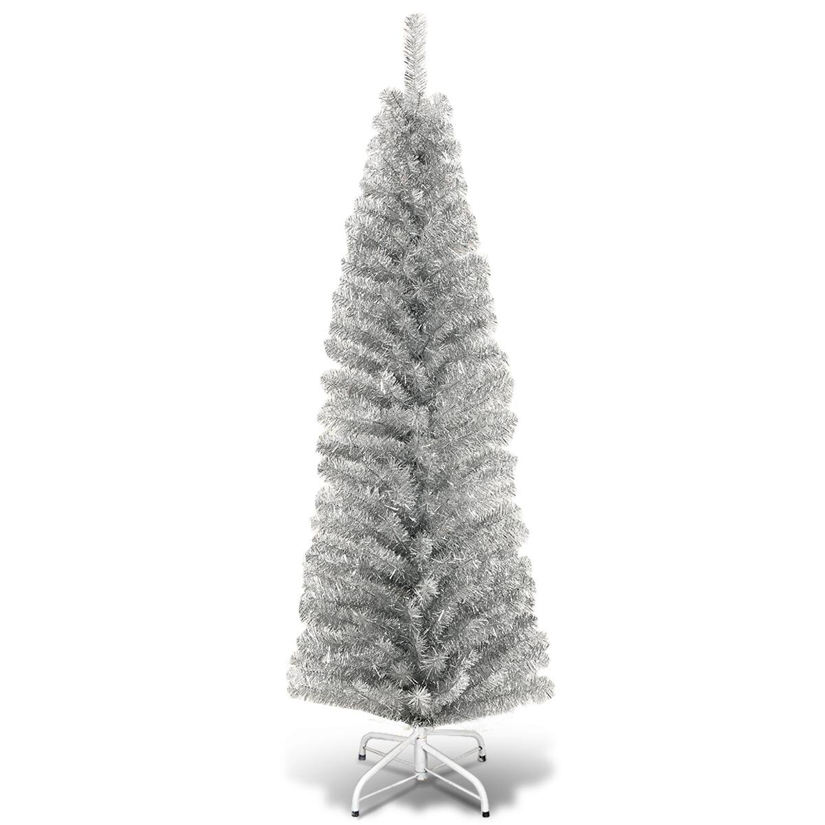 Alt View 1. Gymax - Gymax 6ft Pencil Artificial Christmas Tree Electroplate Pencil Tree (Silver) - Silver.