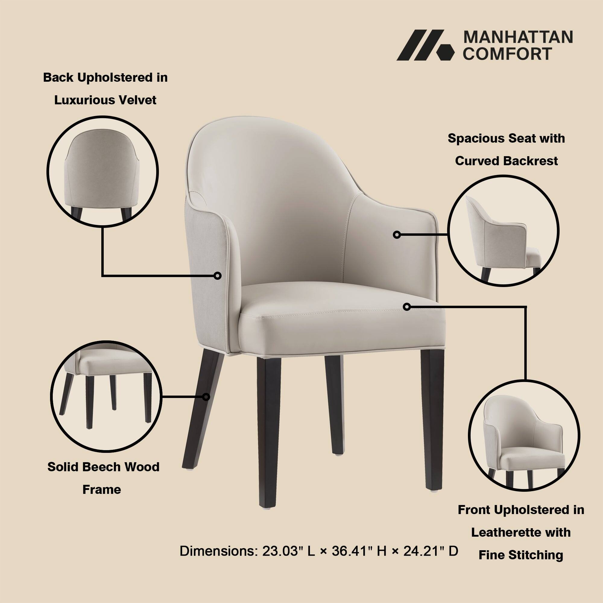 Manhattan Comfort Hillman Modern Wood Vegan Leather and Velvet Dining ...