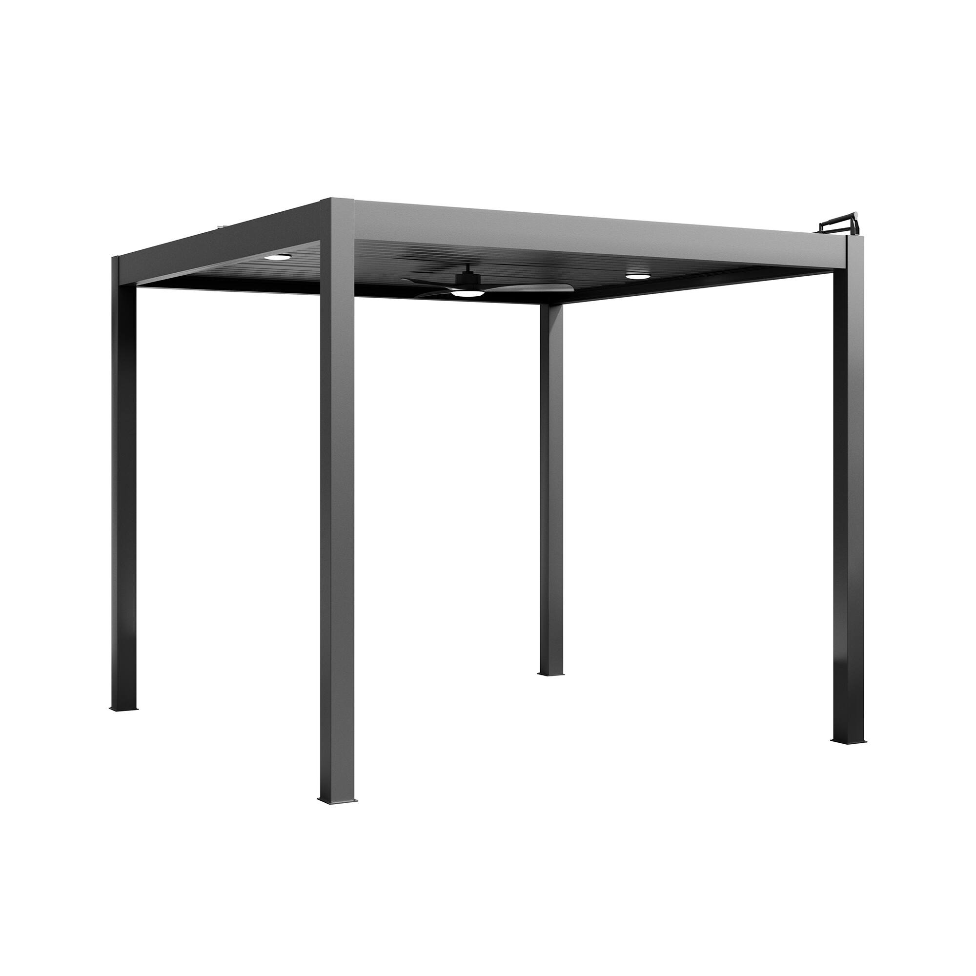 Front. Mondawe - 10ft x 14ft Solar-Powered Aluminum Pergola with Adjustable Louvers and Hidden Drainage System - Grey.