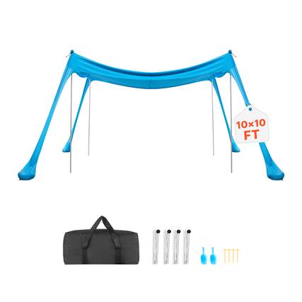 Front. VEVOR - Beach Tent Sun Shelter, UPF50+ Sun Protection, 6.6 ft Tall, 10x10 ft, Easy Pop Up Beach Canopy with 4 Sandbags - Blue.