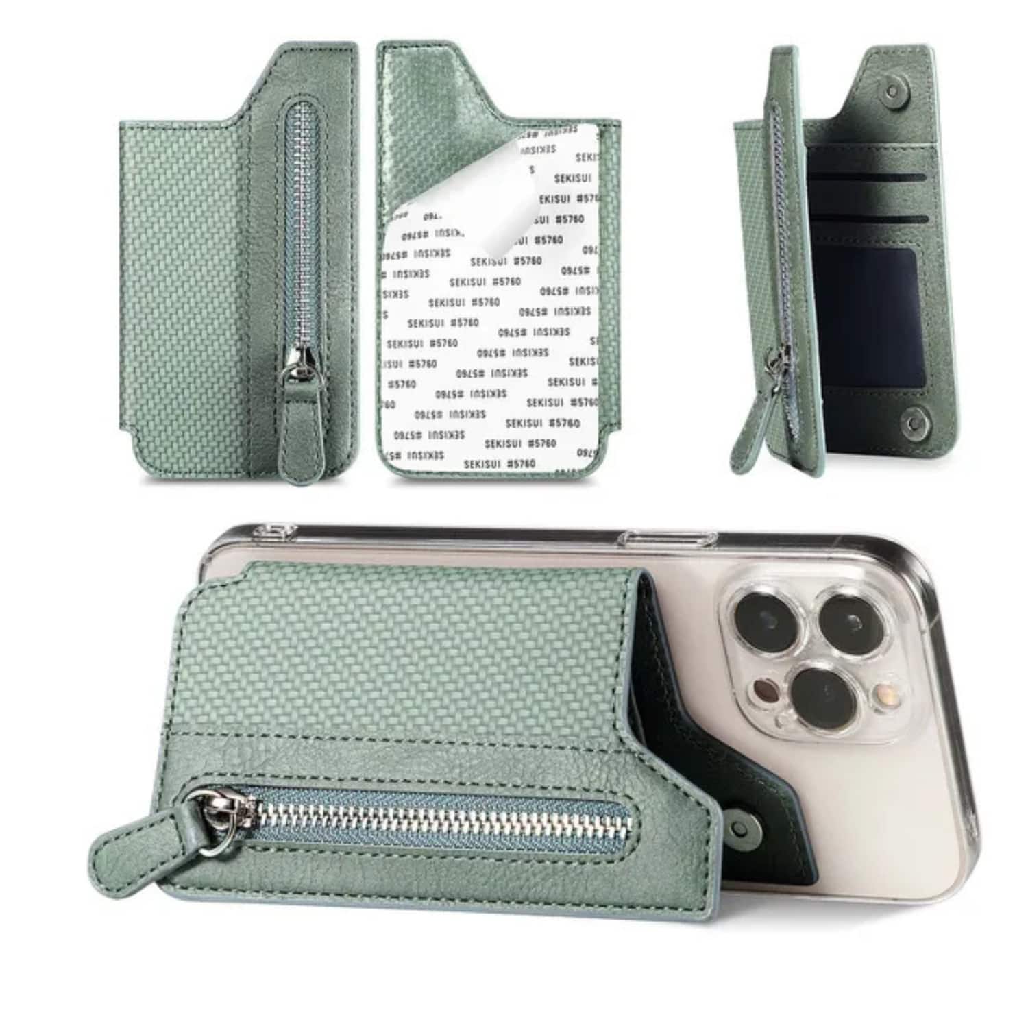 Stock Preferred - Slim Magnetic Snap-Kick Wallet Stick-On Phone Card Holder - Green