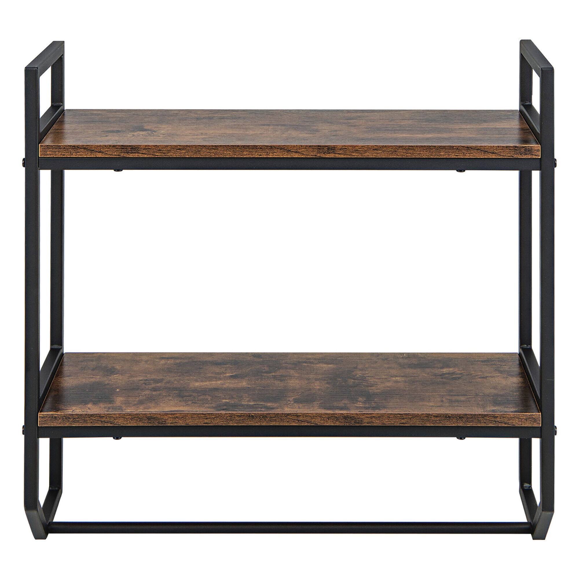 Alt View 9. Gymax - Gymax Wall Mounted Bathroom Shelf Industrial 2-Tier Storage Rack w/ Towel Bar Kitchen - Rustic Brown.