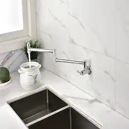 Ropilly - Wall Mount Pot Filler Faucet Brass Double Handle Swivel Arm Kitchen Faucet - Chrome