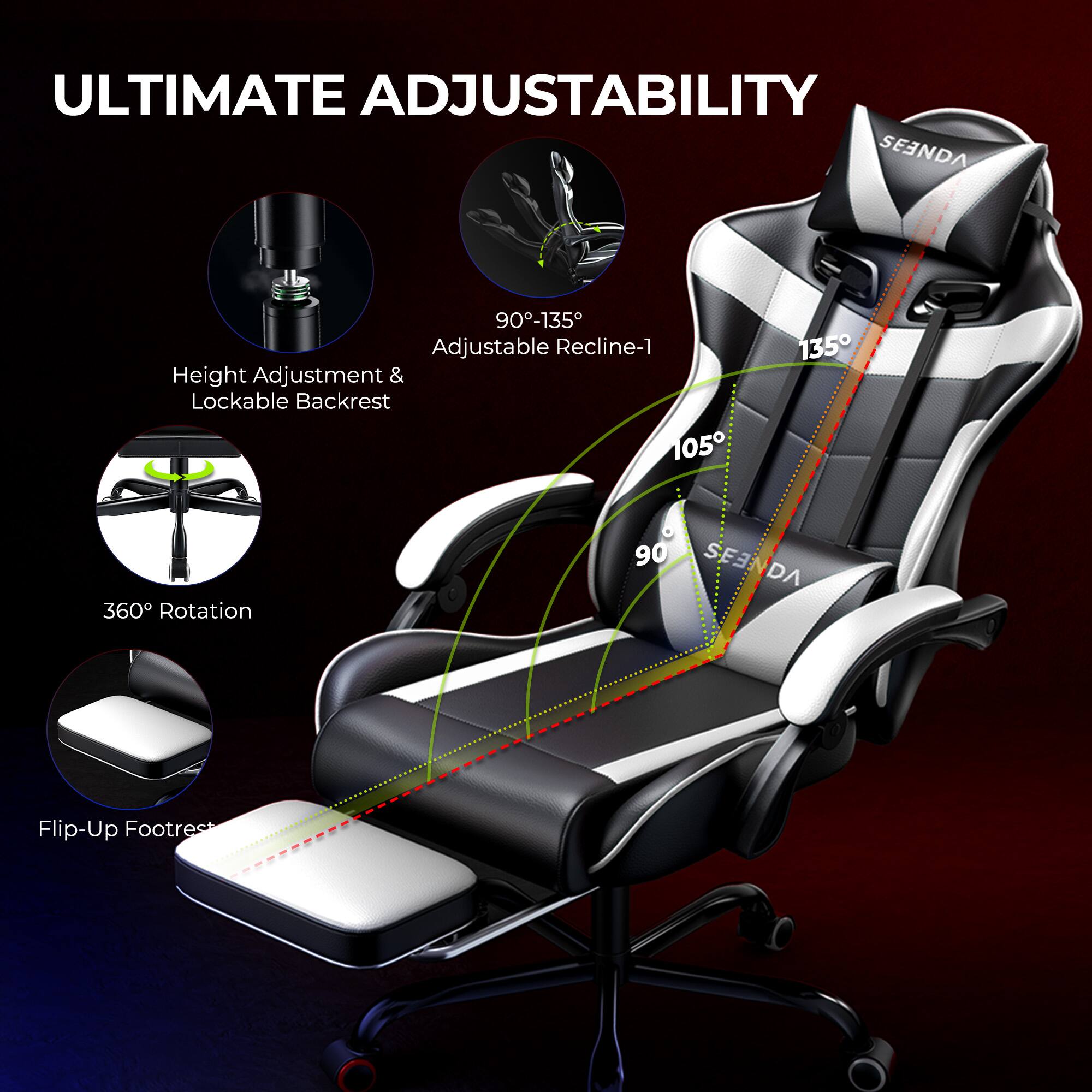 ULTIMATE ADJUSTABILITY

90°-135° Adjustable Recline-1
Height Adjustment & Lockable Backrest
360° Rotation
Flip-Up Footrest