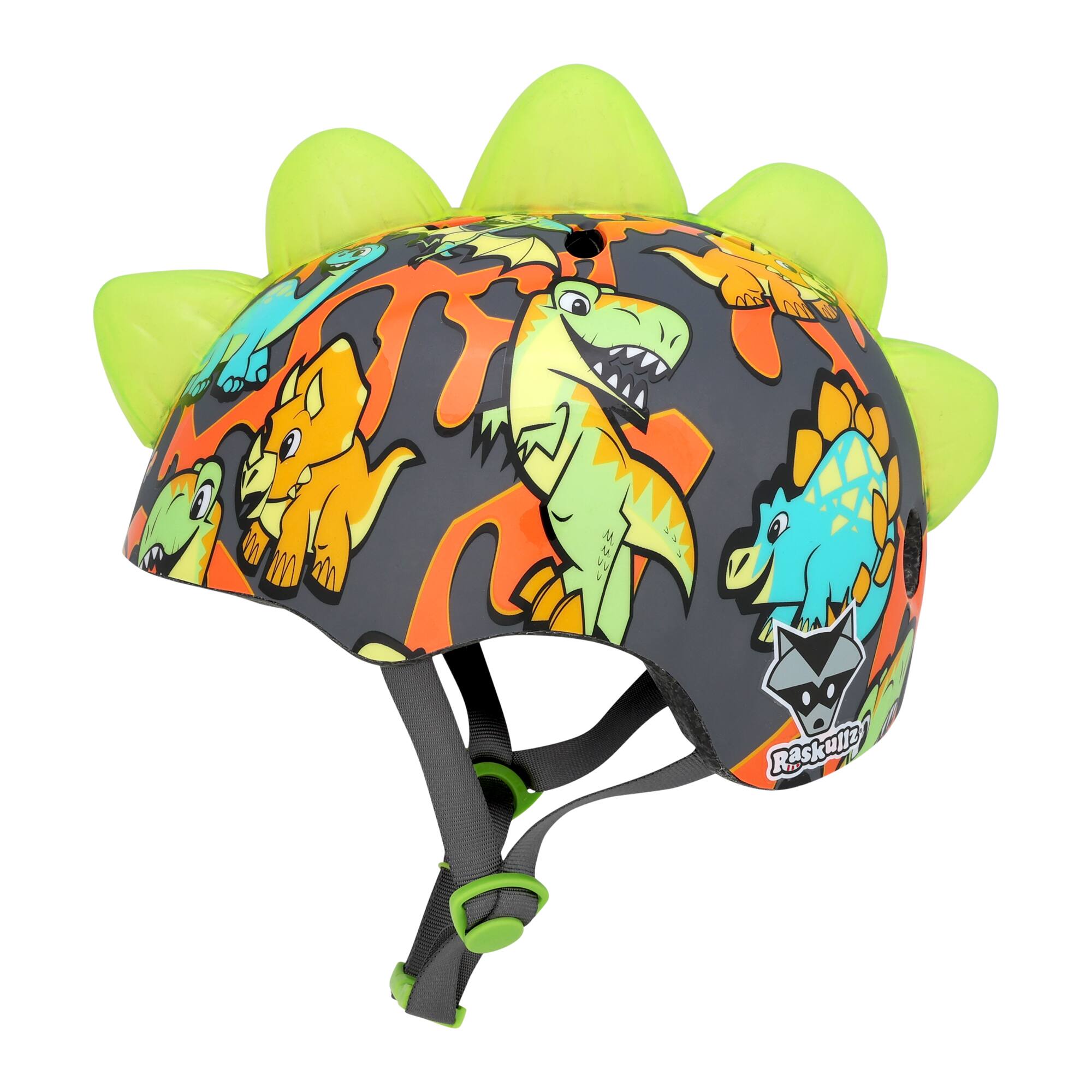 Left. Raskullz - FOSSILHAWK TODDLER LED HELMET for Bike and Scooter - Green and Orange.