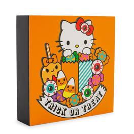 Sanrio Hello Kitty "Trick Or Treat" Wooden Box Sign | 6 x 6 Inches - Orange