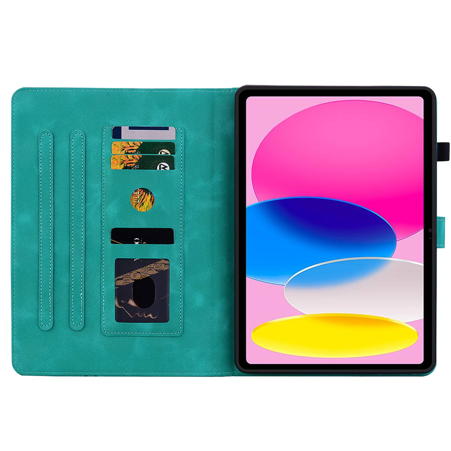 Angle. Dteck - Case for Apple iPad (A16) 11" 2025 & iPad 10th Gen 2022,Embossed Pattern PU Leather Flip Card Holder Kickstand Cover - Green.