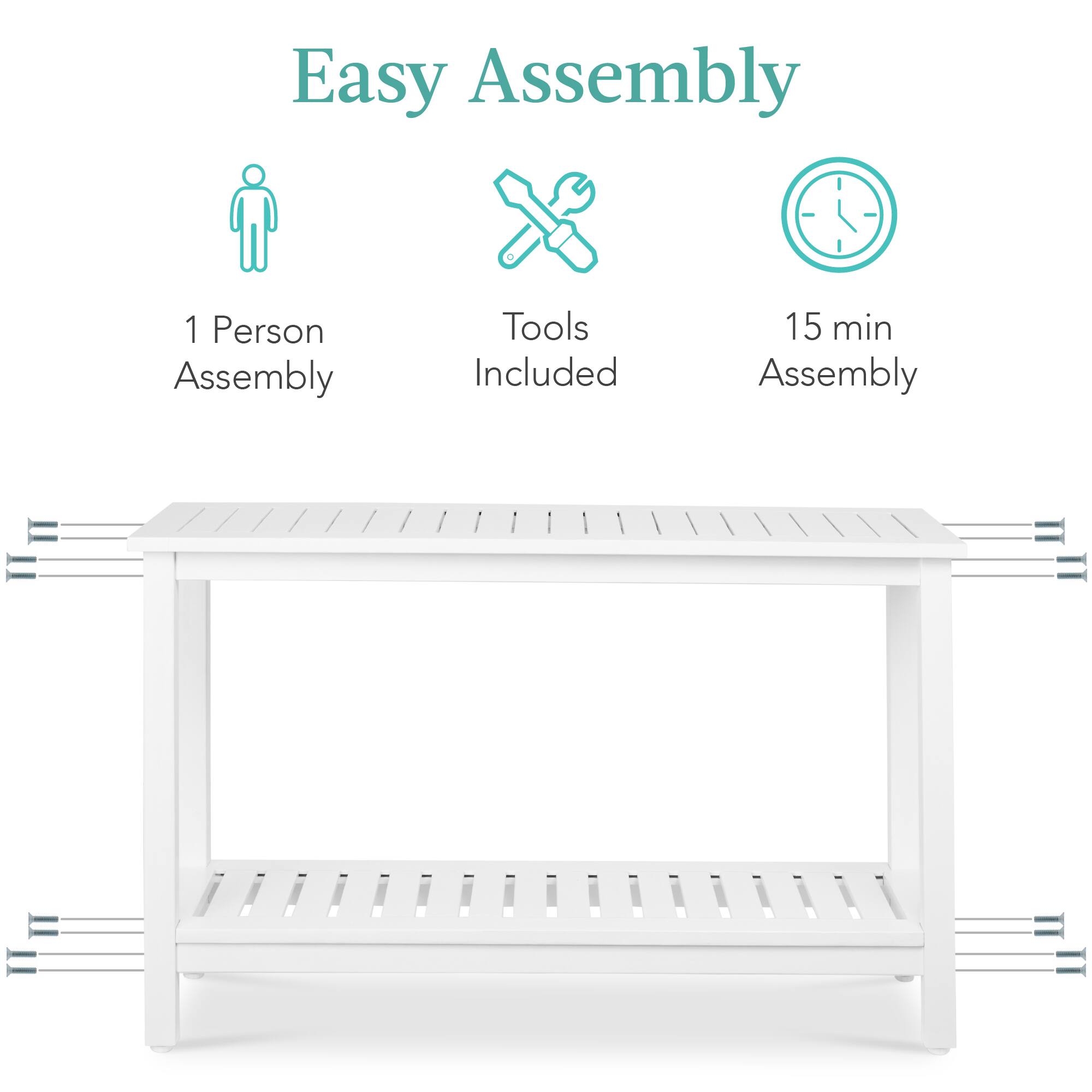 Easy Assembly

1 Person Assembly  
Tools Included  
15 min Assembly