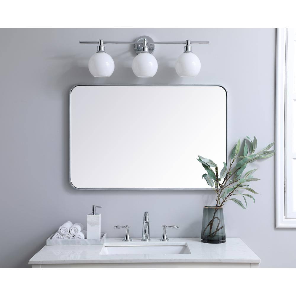 Alt View 4. Elegant Decor - Soft corner metal rectangular mirror 24x36 inch in Silver - Silver.
